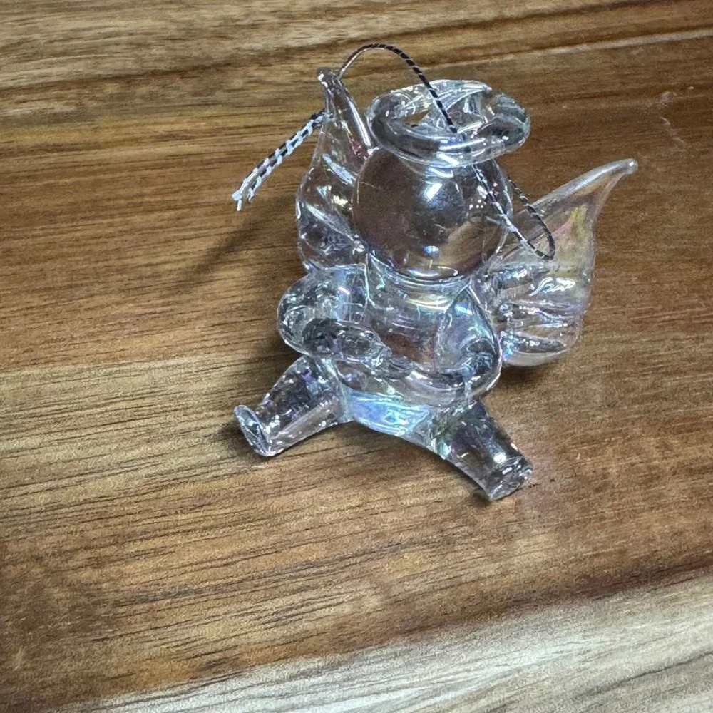 Iridescent Blown Glass Angel Ornament Mini Cherub Figurine Suncatcher Clear